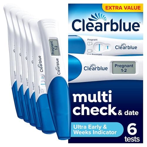 Image of Clearblue Pregnancy Test Ultra Early Multi-Check & Date Combo Pack, Results 6 Days (Visual Sticks) Tells You How Many Weeks (Digital Stick), Kit of 6 Tests (1 Digital, 5 Visual)