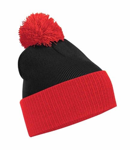 Image of Beechfield Unisex Adults Snowstar Dua Two Tone Beanie Black / Bright Red One Size