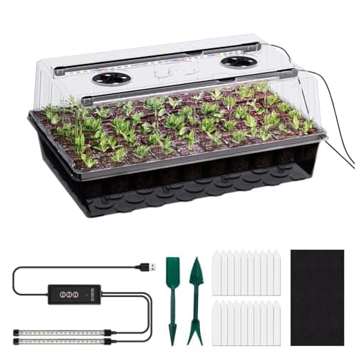 Image of 60-Cell Self-Watering Seedling Tray with Grow Light, Indoor Gardening Kit with 4-Inch Humidity Dome, Plant Propagator for Seed Germination, Complete Starter Set for Herbs, Flowers, and Vegetables