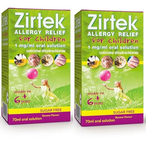 Image of Zirtek Allergy Relief 70ml x 2 | 1mg/ml for Children 6+ Years | Cetirizine Antihistamine Solution for Hayfever, Dust, Pets, and Hives | Kids Hayfever Relief | Kids Antihistamine