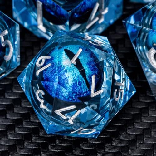 Image of ARUOHHA DND Resin Dice Dragons Eye Dice Liquid Core Blue Sharp Edged Dice Set with Gift Box, Polyhedral Dungeons D and D Dice Set Role Playing Game D20 D12 D10 D8 D6 D4
