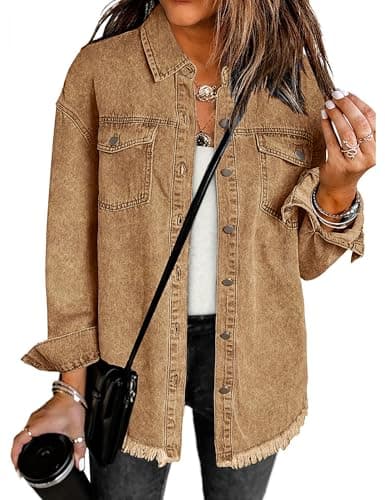 Image of Vetinee Oversized Denim Jackets for Women Women's Jacket Brown Size Medium Fits UK Size 12 to UK Size 14