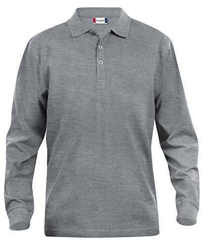 Image of Mens pure cotton long sleeve polo shirt, classic cut, medium weight, 11 verdant colours, XS-5XL (5XL, Grey Melange)