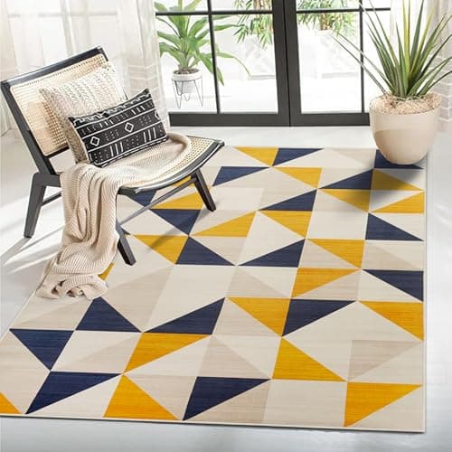 Image of MOONLIGHT20015 Rugs Living Room Small 60x110 cm – Geometric Style Yellow Triangle Pattern Area Rugs for Bedroom - Non Slip Modern Printed Carpet Bedside Rug, Brio