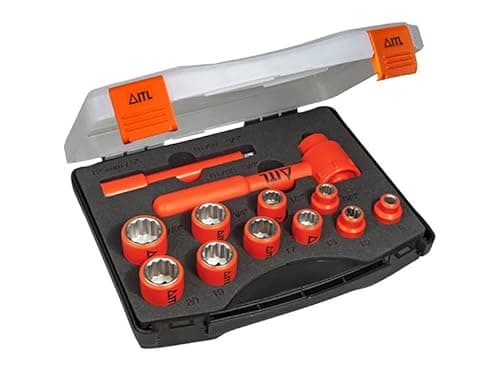 Image of ITL Insulated Tools Insulated Socket Set 12PC – 3/8" Drive Metric VDE Certified High-Voltage Safe Professional Grade Kit