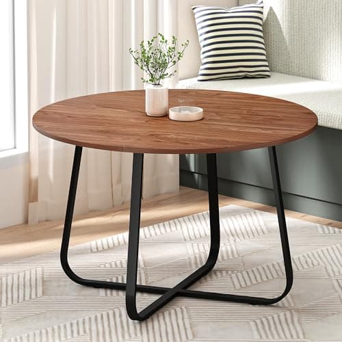 Image of Turosur 47'' Round Dining Table, Modern Wooden Kitchen Tables with Metal Leg for 4-6 People, Circle Coffee Tables for Kitchen, Living Room Walnut 120 cm