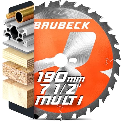 Image of BAUBECK Circular Saw Blade 190mm x 30mm - 1 "/ 20/16 mm rings inluded - 24T fast cut in Wood, Metal etc. - TCT 190 mm saw blade - Compatible with Dewalt v54, Makita 190mm saw blade