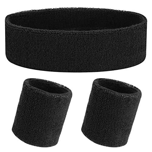 Image of Yolev 3Pieces Sports Sweatband Set Sports Headband Wristband (1 Headband and 2 Wristbands) Set Sweatbands for Athletic Men and Women Black