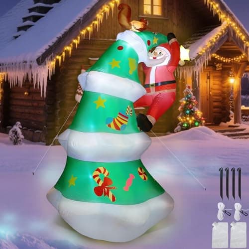 Image of HAUSPROFI Inflatable Christmas Tree 8FT Giant Xmas Inflatable Outdoor Santa Claus with LED Lights, Party Decorations for Indoor Outdoor Holiday Garden Patio