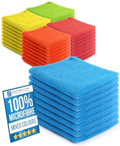 Image of Microfibre Cloth Pack of 40 Microfiber Cleaning Cloths, Super Absorbent, Very Soft for Bathroom, Kitchen, Windows, Glass, Car Interior & Exterior, Mixed Colour 40cm x 40cm