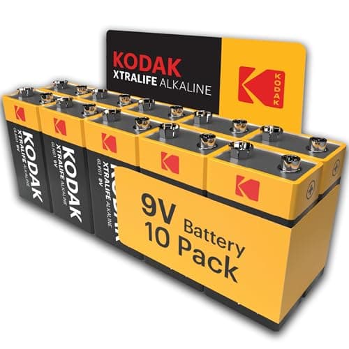 Image of Kodak Xtralife 9V Batteries 10-Pack, Smoke Alarm Battery, PP3 for Fire Alarm, Square 6LR61 MN1604 Alkaline Batteries, 10-Year Shelf Life, 100% More Power
