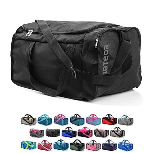 Image of meteor Gym Bag Womens & Mens 40l - Lightweight Sports Holdall with Shoe Compartment & Shoulder Strap - Unisex Travel Duffel - Underseat Cabin Luggage for Weekend or Overnight Trip, Black 2