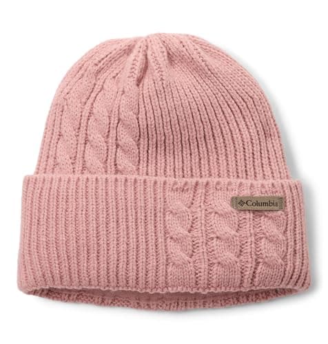 Image of Columbia Women's Agate Pass Cable Knit Beanie, Beanie Hat, Eraser Pink, One Size