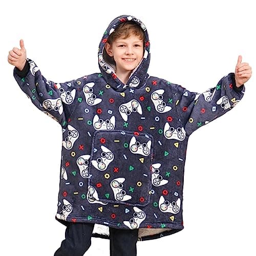 Image of Ceruwum Gamer Hoodies for Boys, Kids Hooded Sweatshirt, Oversized Hoodie Blanket for Teens (Gamer-Navy, 12-13 Years)