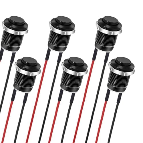 Image of 6pcs Black Momentary Push Button Switch 12v Waterproof Button Switch Black Metal, 12mm Mini Round Push Button Switch with Pre-Soldered, 1/2'' Small Round Power Pushbutton for Automotive Marine Boat