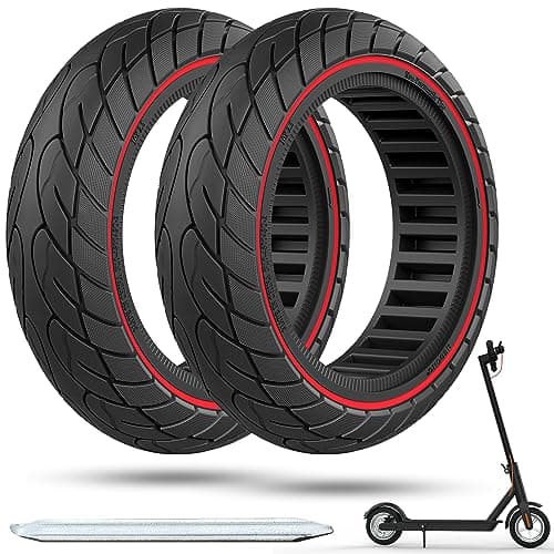 Image of OUXI 2 Pack 10 x 2.5 Solid Tyre,10 inches 60/70-6.5 Solid Tyre Puncture Proof Electric Scooter Tyres Replacement Wheel for Ninebot Max G30P G30LP Scooter Front/Rear Rubber Tires 2pc Red