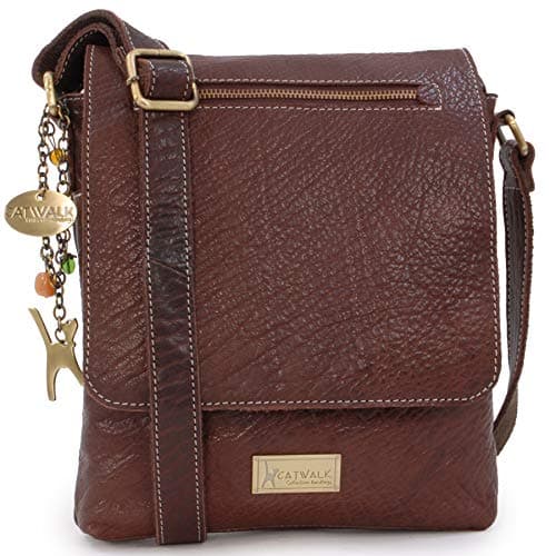 Image of Catwalk Collection Handbags - Women's Leather Anti Theft Crossbody Bag - Medium Messenger Bag - Adjustable Shoulder Strap - Anja - Brown