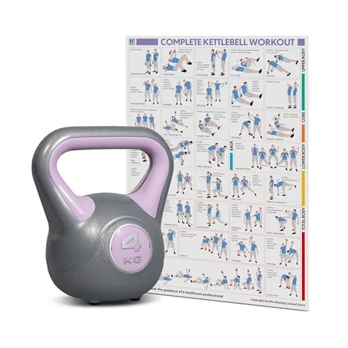 Image of Bestfor Kettlebell Vinyl Coated, Two Tone, Weight Lifting Strength Kettle Bell, for Training, Cardio, Fitness, Muscle Exercise Chart, Body Building, Home Gym Workout 4kg