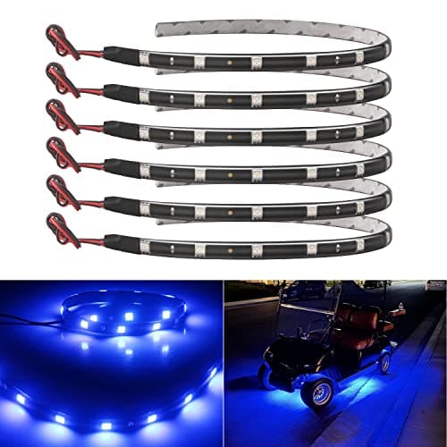 Image of Car Led Strip Light 30CM Waterproof Led Lights Strip for Interior Car Lights Underglow Motorbike Golf Cart Exterior Blue Led Strip 12V 5050 12SMD,Pack of 6