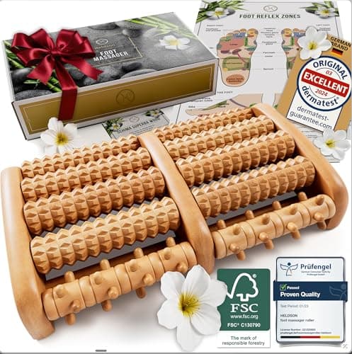 Image of HELDSON® Wooden Foot Massager Roller - FSC®100% Wood Dual Rollers - Massagers for Feet Pain - Plantar Fasciitis Relief - Rolling Acupressure Massage Tool with Reflexology Guide - Gift for Men, Women