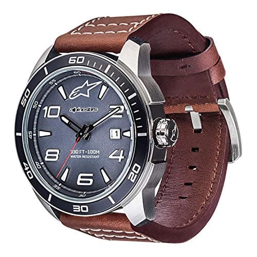Image of Alpinestars Tech Watch 3H Light Grey Leather Strap Brown Light Grey Black