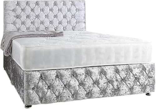Image of Perfect Sleep Luxury Divan Bed Crushed Velvet with Ortho Mattress, Single, Double, King Size Bed, With Drawer Options, Including Headboard (5ft King Size, 0 Drawers)