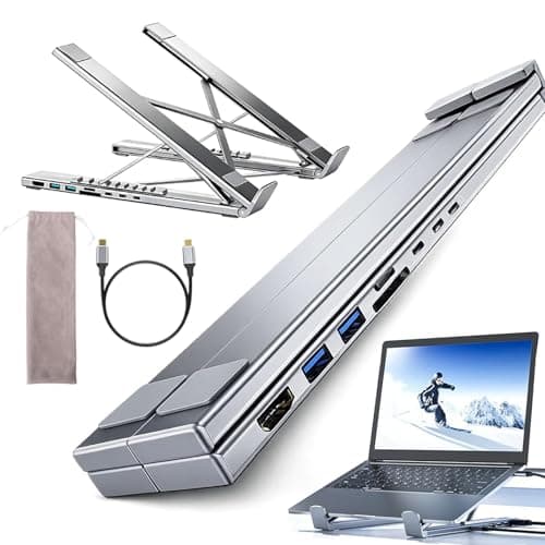 Image of Laptop Stand With Docking Station, 8-in-1 USB-C Laptop Docking Station Stand with 4K HDMI, 100W PD & 5 USB Ports, Foldable Adjustable Computer Riser, Portable Cooling Holder for Notebook (1pc)