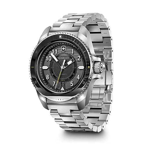 Image of Victorinox Men’s Watch Journey 1884, Ø 43 mm, Swiss Made, Automatic, Water-Resistant up to 200 m, Sapphire Glass, Stainless Steel Strap, Black/Silver