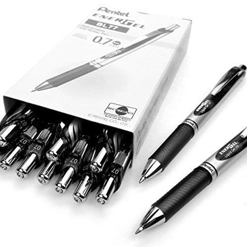 Image of Pentel EnerGel XM BL77 - Retractable Liquid Gel Ink Pen - 0.7mm - 54% Recycled - Black - Box of 12