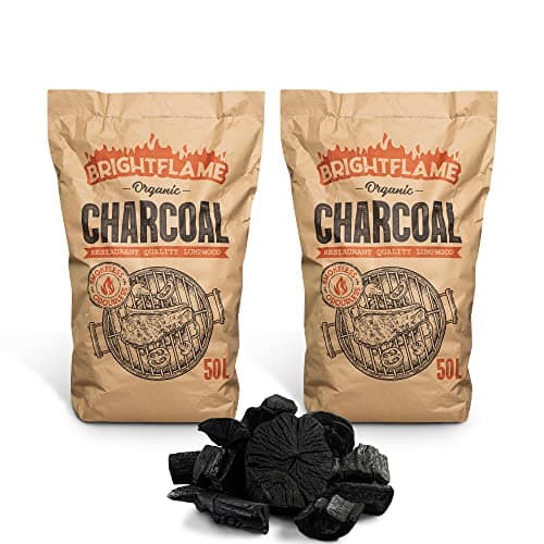 Image of Brightflame Organic Restaurant Grade Lumpwood BBQ Charcoal for Barbecues, Pizza Ovens, Kamado bbq, Fire pits, Braai, Camping barbecue, and more, 50L bag (2x50L), Black (BF50)