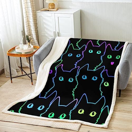 Image of Manfei Kids Cats Throw Blanket Halloween Theme Bed Blanket for Boys Girls Teens Room Decor, Cartoon Animals Print Blanket for Couch Sofa, Soft and Breathable Fleece Blanket(50 x 60 Inches)