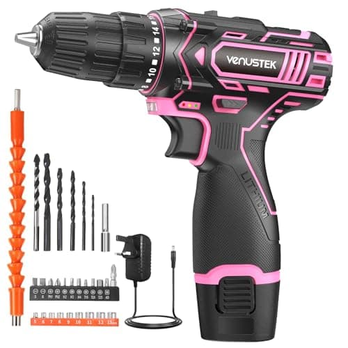 Image of VENUSTEK Cordless Drill Set, 12V Power Drill with 2.0Ah Battery and 2-Speed, 30Nm Torque, 25+1 Clutch Settings, 3/8" Keyless Chuck, Combi Electric Drill for Home DIY, Wood, Metal, Plastic Drilling