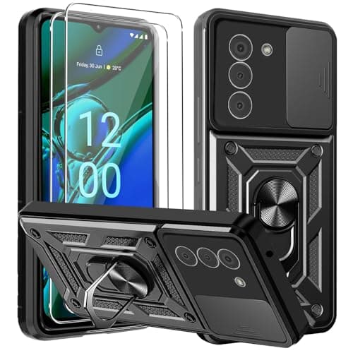 Image of KZIOACSH Case for Nokia G42 5G, [360 Rotaring Kickstand][Slide Camera Cover] Shockproof Hybrid Soft TPU+Hard PC Case Military Grade Anti-Scratch Bumper Cover with 2 Tempered Glass,Black