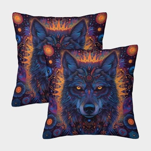 Image of KKOLASXZE Wolf Cushion Cover Set of 2 Decorative Machine Washable Pillowcases Square Pillow Cases with Invisible Zipper Cushion Covers For Livingroom Sofa Bedroom Throw Pillow Case 45x45cm