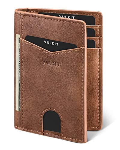 Image of VULKIT Credit Card Holder RFID Blocking Slim Leather Wallet Anti Scan Bank Card Holder Quick Access with 10 Slots, Brown