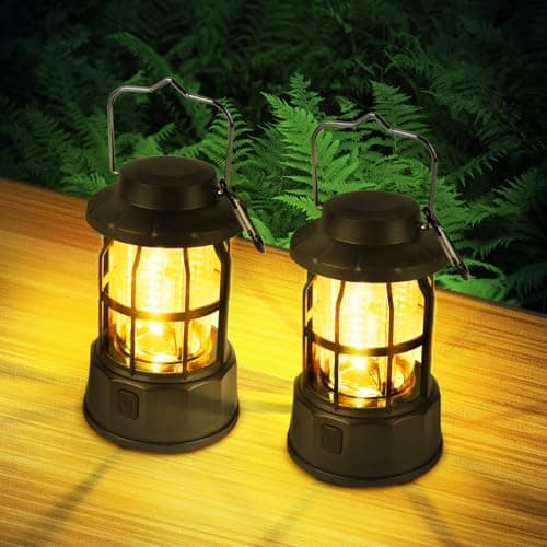 Image of Flintronic Camping Lanterns Retro, 2 Packs Portable Camping Lights Retro Battery Powered, Camping Lamp IPX4 Waterproof, Vintage COB Hanging Tent Light for Tent, Outdoor, Hiking, Garden, Emergency