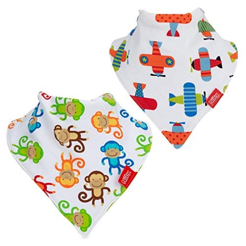Image of Nuby 2-pk Dribble Catcher Bandana bibs, Super Absorbent Drool Bib with Soft Comfort Neckline, Boy