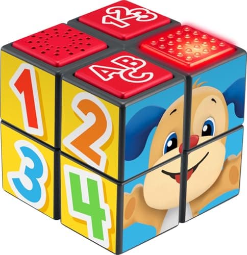 Image of Fisher-Price Laugh & Learn Puppy’s Activity Cube, Interactive Baby Learning Toy with Songs, Lights and Fine Motor Activities for Ages 9 Months and Up
