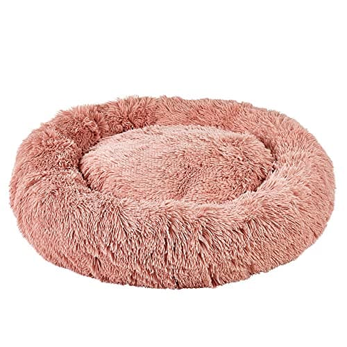 Image of Bunty Cat & Dog Donut Bed, Medium - Plush, Fluffy Fur, Machine Washable - Anxiety Relief, Calming, Non-slip Design - Perfect for Dog, Puppy & Cat - Medium, Pink