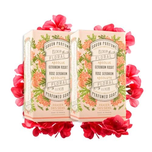 Image of Panier des Sens – Rose Geranium Soap Bar 2x150g - Moisturizing Gentle Scented - Natural Soap with Olive Oil - 97% Natural Ingredients Made in France - Vegan - Body & Hand Soap Bars