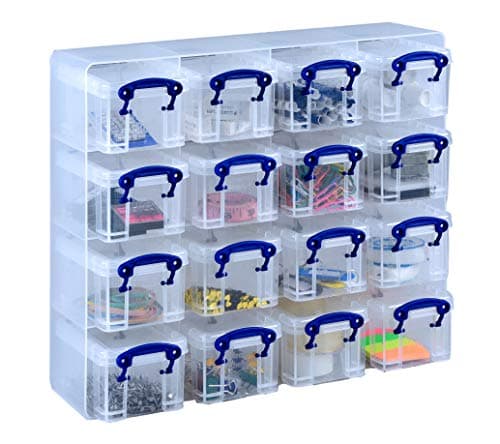 Image of Really Useful Organiser, 16 x 0.14 Litre Storage Boxes in a Clear Plastic Organiser and Clear Boxes