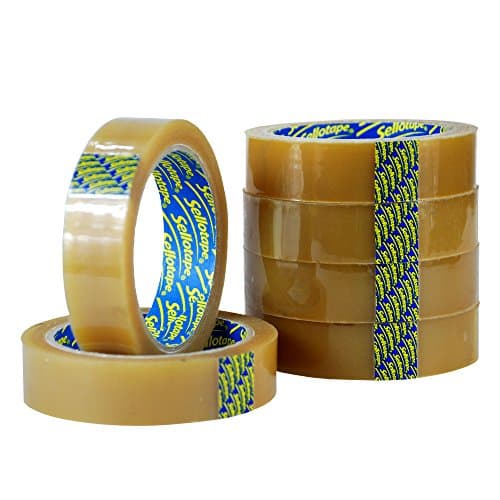 Image of 6 x Sellotape Original Golden Tape Roll Clear Non Static Easy Tear Tape 24mm x 50m - No Need for Scissors - Ideal for Home, Office or School Use.