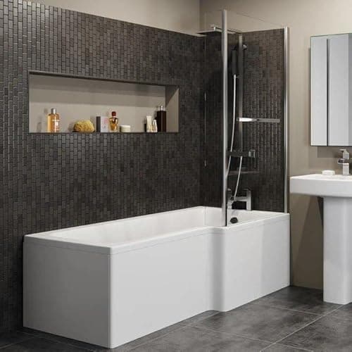Image of Modern 1600mm Right Hand L Shaped Shower Bath Only Bathtub Acrylic Bathroom Tub