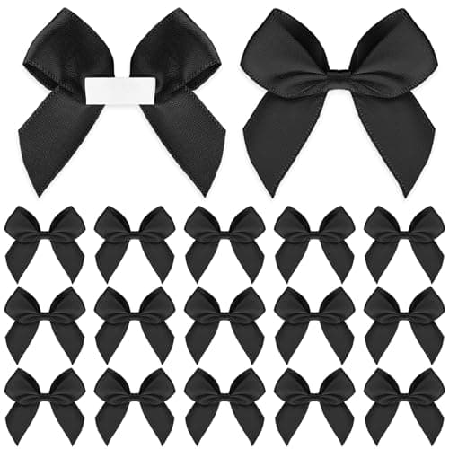 Image of 30 PCS Black Satin Ribbon 5CM Pretied Bows with Sticky Gel Pads for Gift Wrapping, Birthday Party, Wedding Decorations, Crafts, Gift, Bakery, Candy Bags