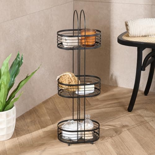 Image of OHS 3 Tier Bathroom Caddy Freestanding Shower Storage, Stainless Steel Tall Floor Shower Caddy Corner Bathroom Shelves Storage Organiser Rustproof Display Shelves, Black