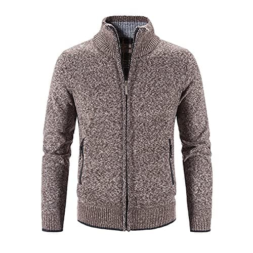 Image of Mens Chunky Knitted Sweater Cardigan Closure Zipper Cardigan Full Zip Front Stand Collar Unisex Handmade Warm Chunky Classic Knitwear Jumper