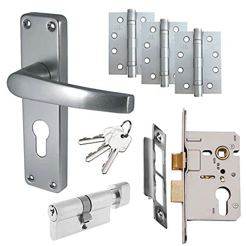 Image of Budget Aluminium Door Handle Set - Euro Lock Door Pack
