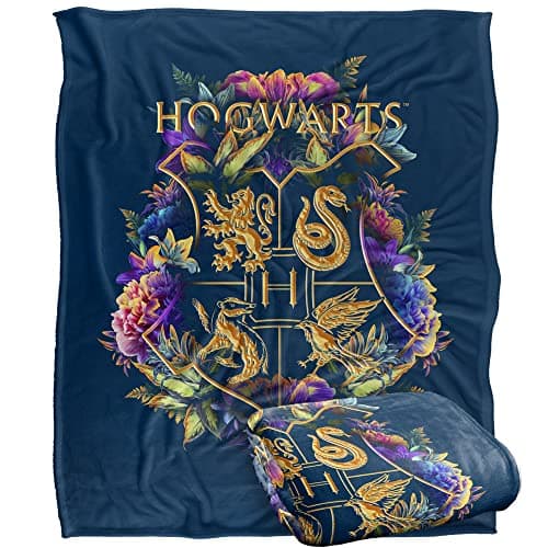 Image of Harry Potter Hogwarts Multi-Colored Floral Crest Officially Licensed Silky Touch Super Soft Throw Blanket 152 x 127 cm