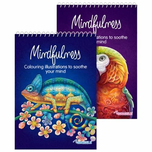Image of Sixstore Colour Set of 2 Adult Colouring in Books, Spiral Bound Relax Mind Color Book, Relaxing Antistress Colour