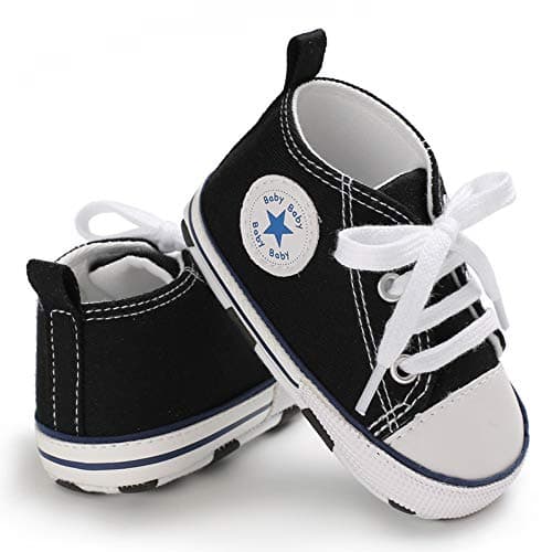 Image of Baby Girls Boys Sneakers Toddler Shoes Canvas First Walking Shoes Newborn Anti-Slip Prewalker Sneakers for 6-12 Months Black